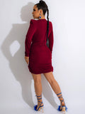 V Neck Long Sleeve Velvet Ruched Mini Dresses