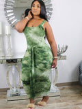 Plus Size Tie-Dyed Print Sleeveless Bodycon Maxi Dresses