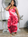 Plus Size Tie-Dyed Print Sleeveless Bodycon Maxi Dresses