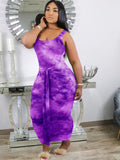 Plus Size Tie-Dyed Print Sleeveless Bodycon Maxi Dresses