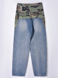 Denim Camouflage Color Block Bodycon Pants