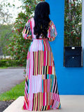 Striped Printed V Neck Maxi Dresses