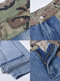 Denim Camouflage Color Block Bodycon Pants