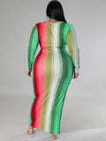 Plus Size Long Sleeve Color Block Maxi Dresses