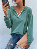 Casual Lace V-Neck Long Sleeve Hoodie