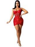 Sequin Spaghetti Straps Mesh Mini Dresses