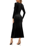 Long Sleeve V Neck Ruched Midi Dresses