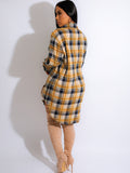 Long Sleeve Plaid Print Mini Dresses Blouse