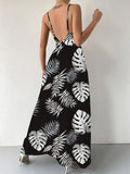 Spaghetti Strap Leaf Print Maxi Dresses