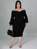 Long Sleeve Off Shoulder Plus Size Midi Dreses