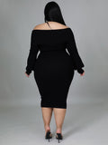 Long Sleeve Off Shoulder Plus Size Midi Dreses