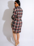 Long Sleeve Plaid Print Mini Dresses Blouse