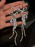 Rhinestone Butterfly Heart Tassel Earrings