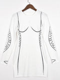 Long Sleeve Printed Bodycon Mini Dresses