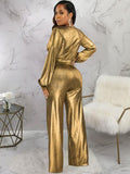 Long Sleeves Bronzing High Waist Jumpsuits