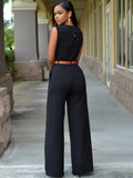 Sleevelesss V Neck Solid Wide Leg Jumpsuits