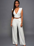 Sleevelesss V Neck Solid Wide Leg Jumpsuits