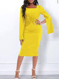 Split Sleeves Beads Ruched Midi Dresses