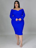 Long Sleeve Off Shoulder Plus Size Midi Dreses