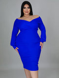 Long Sleeve Off Shoulder Plus Size Midi Dreses