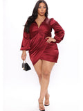 Long Sleeves Satin Asymmetrical Hem Mini Dresses