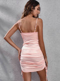 Spaghetti Strap Ruched Bodycon Mini Dresses