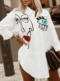 Abstract Human Head Button Long Sleeve Blouse Shopvhs.com