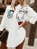 Abstract Human Head Button Long Sleeve Blouse Shopvhs.com