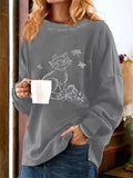 Adorable Cat Printed Round Neck Loose Long Sleeve T-Shirt Shopvhs.com