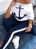 Anchor Print Long Sleeve T-Shirt & Trousers Two-Piece Suit Shopvhs.com
