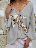 Animal Print V-Neck Long Sleeve T-Shirt Shopvhs.com