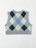 Argyle Pattern Crop Sweater Vest Shopvhs.com