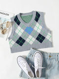 Argyle Pattern Crop Sweater Vest Shopvhs.com