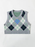 Argyle Pattern Crop Sweater Vest Shopvhs.com