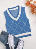 Argyle Pattern Sweater Vest-Blue Shopvhs.com