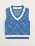 Argyle Pattern Sweater Vest-Blue Shopvhs.com