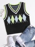 Argyle & Striped Pattern Knit Top Shopvhs.com