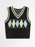 Argyle & Striped Pattern Knit Top Shopvhs.com