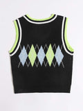 Argyle & Striped Pattern Knit Top Shopvhs.com