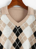 Argyle V Notch Crop Sweater Shopvhs.com