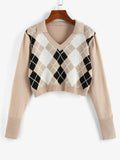 Argyle V Notch Crop Sweater Shopvhs.com