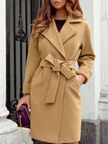 Belt Pocket Lapel Mid-Length Woolen Coat Shopvhs.com