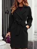 Belt Pocket Lapel Mid-Length Woolen Coat Shopvhs.com