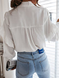 Belted Collar Ruffle Long Sleeve Blouse Shopvhs.com