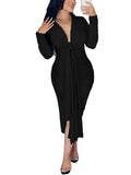 Long Sleeve Tie Up Bodycon Midi Dreses