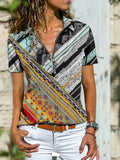 Boho Print Zip Short Sleeve T-Shirt Shopvhs.com