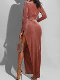 Long Sleeve High Split Maxi Dresses