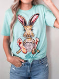 Bunny Print Crew Neck Short Sleeve T-Shirt Shopvhs.com