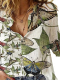 Butterfly Print Button Long Sleeve Blouse Shopvhs.com