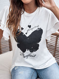 Butterfly Print Crew Neck Ruffle T-Shirt Shopvhs.com